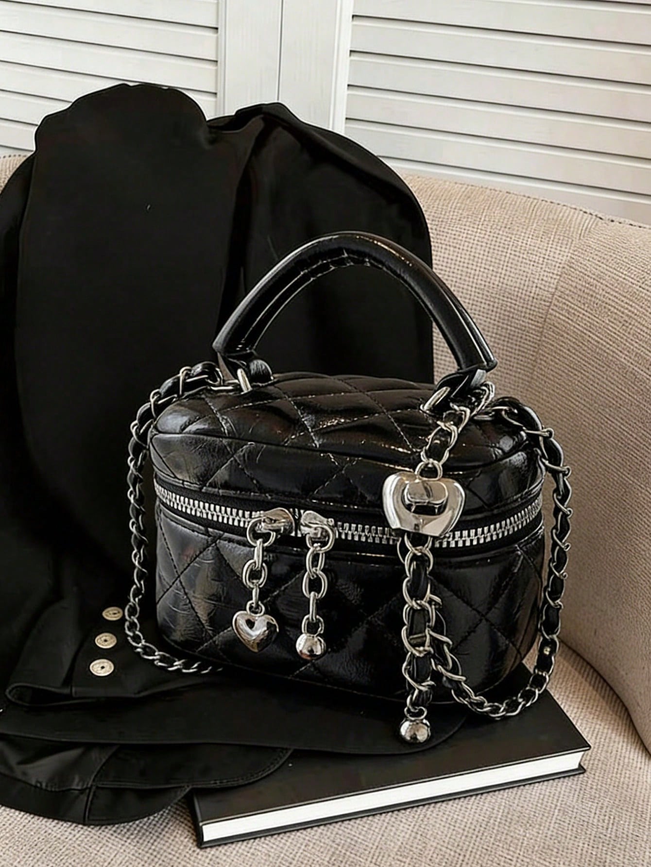 Small Wynndora Classic Diamond Quilted Handbag, Multifunctional Waterproof Zipper Closure Shoulder Bag For Daily Shopping