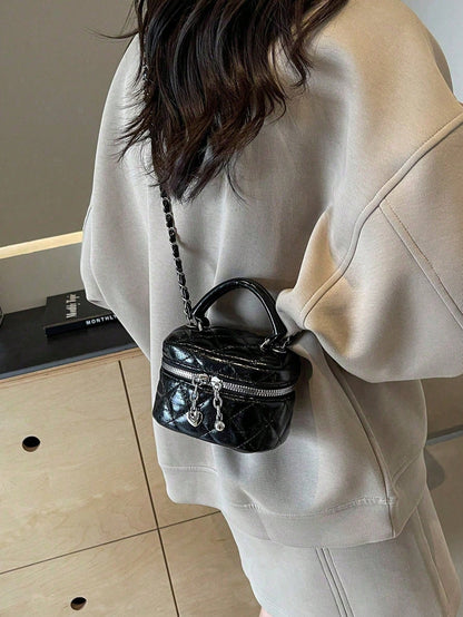 Small Wynndora Classic Diamond Quilted Handbag, Multifunctional Waterproof Zipper Closure Shoulder Bag For Daily Shopping
