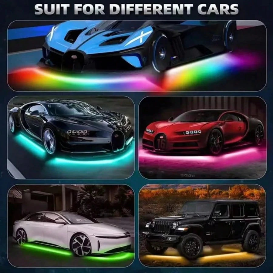 Smart Exterior Car Underglow Lights, 16 Million Colors Music Mode Neon Accent Lights Strip, Underglow Kit For Car With APP & RF Remote Control, DC 12V