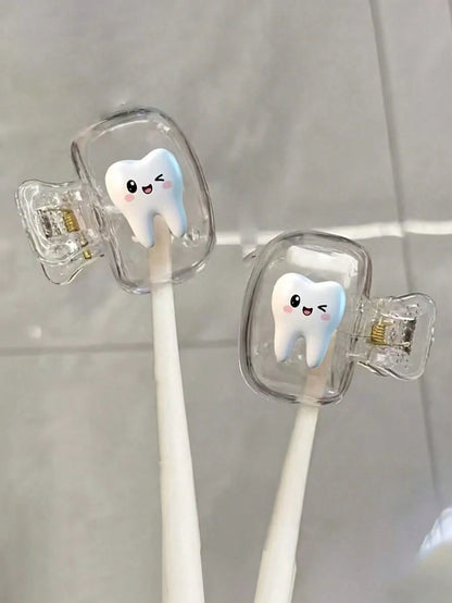 Smiling Face Toothprint Pattern Portable Toothbrush Clip Set, Suitable For Home And Travel Use, Cute Toothbrush Clip Storage Clip, Suitable For School, Home And Travel, Best Gift For Family And Friend
