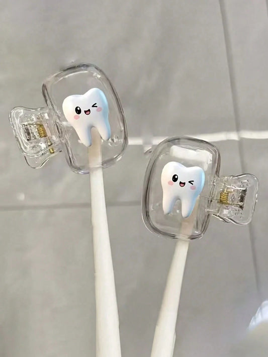 Smiling Face Toothprint Pattern Portable Toothbrush Clip Set, Suitable For Home And Travel Use, Cute Toothbrush Clip Storage Clip, Suitable For School, Home And Travel, Best Gift For Family And Friend