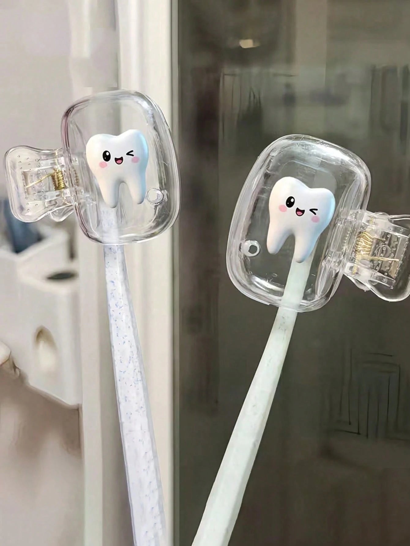Smiling Face Toothprint Pattern Portable Toothbrush Clip Set, Suitable For Home And Travel Use, Cute Toothbrush Clip Storage Clip, Suitable For School, Home And Travel, Best Gift For Family And Friend