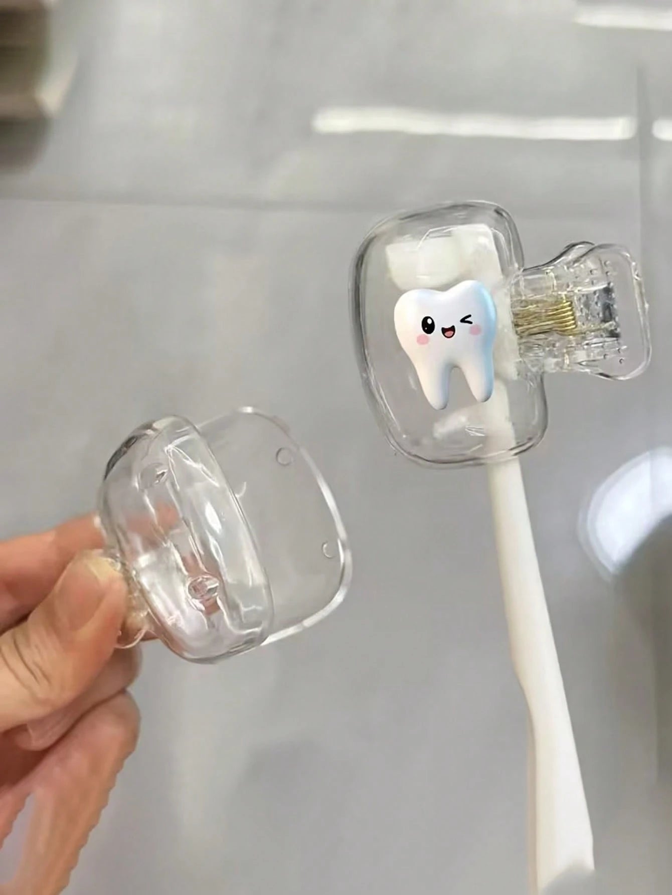 Smiling Face Toothprint Pattern Portable Toothbrush Clip Set, Suitable For Home And Travel Use, Cute Toothbrush Clip Storage Clip, Suitable For School, Home And Travel, Best Gift For Family And Friend