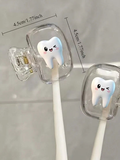 Smiling Face Toothprint Pattern Portable Toothbrush Clip Set, Suitable For Home And Travel Use, Cute Toothbrush Clip Storage Clip, Suitable For School, Home And Travel, Best Gift For Family And Friend