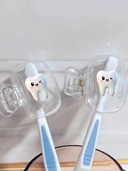 Smiling Face Toothprint Pattern Portable Toothbrush Clip Set, Suitable For Home And Travel Use, Cute Toothbrush Clip Storage Clip, Suitable For School, Home And Travel, Best Gift For Family And Friend
