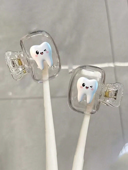Smiling Face Toothprint Pattern Portable Toothbrush Clip Set, Suitable For Home And Travel Use, Cute Toothbrush Clip Storage Clip, Suitable For School, Home And Travel, Best Gift For Family And Friend
