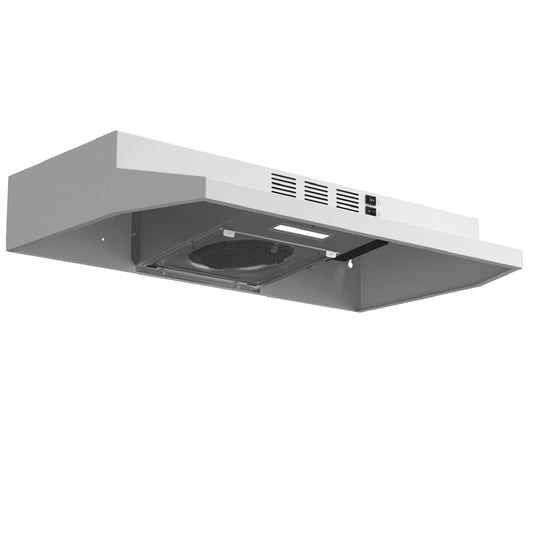 SNDOAS 30 Inch Under Cabinet Range Hood, Ducted/Ductless Convertible Kitchen Hood, Stainless Steel Vent Hood With LED Light,Under Cabinet Hood With 2 Speed Exhaust Fan,White