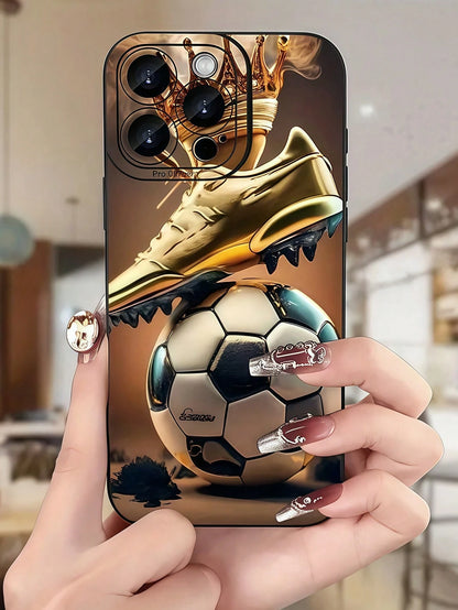 Soccer Theme Elements TPU Black Shockproof Soccer 1pc Black Football Graphic Full Coverage TPU Fashion Phone Case Compatible With IPhone 16, 15, 14, 13, 12, 11 Pro Max & Series Waterproof Anti-Fall Sc