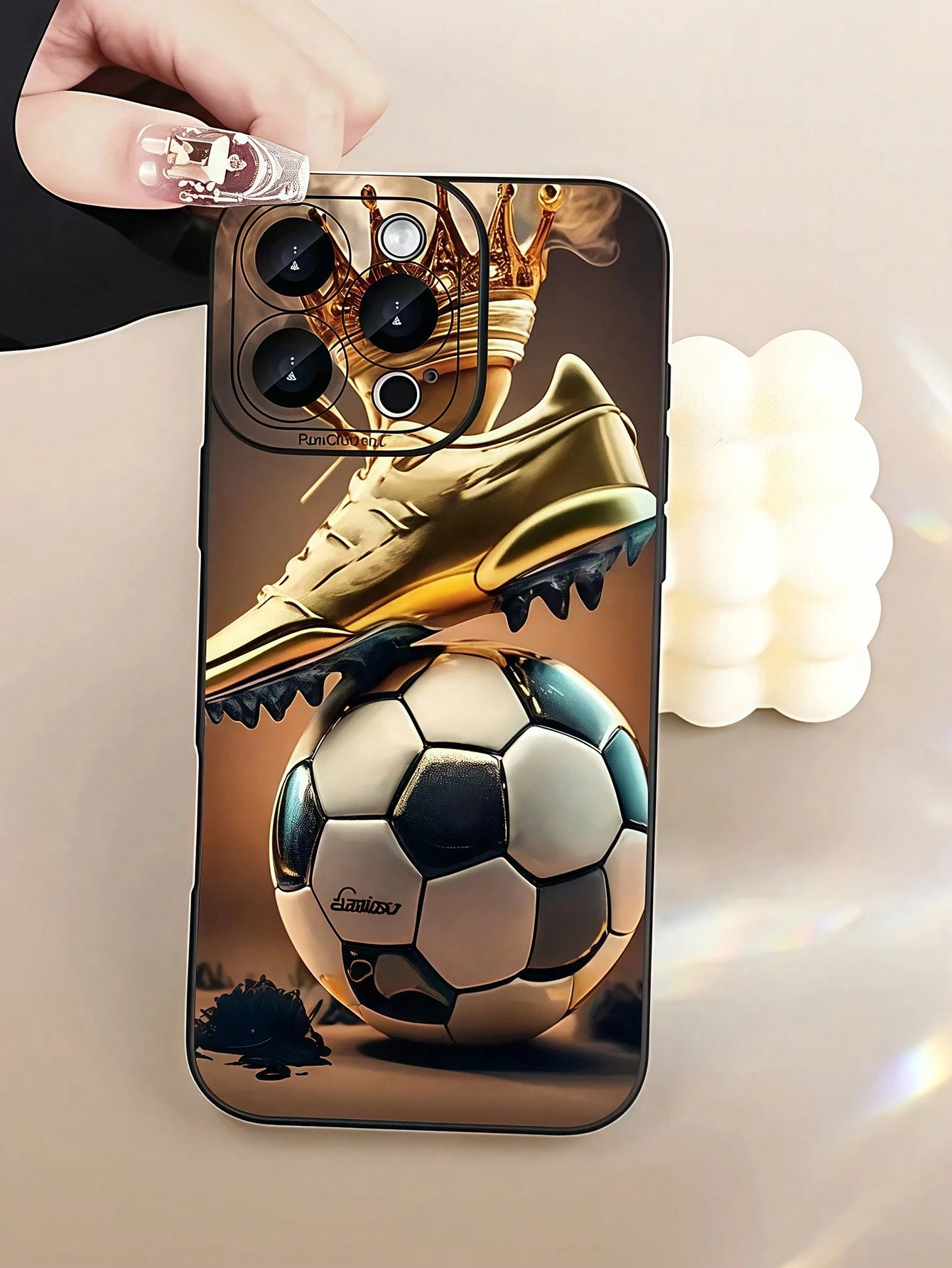 Soccer Theme Elements TPU Black Shockproof Soccer 1pc Black Football Graphic Full Coverage TPU Fashion Phone Case Compatible With IPhone 16, 15, 14, 13, 12, 11 Pro Max & Series Waterproof Anti-Fall Sc