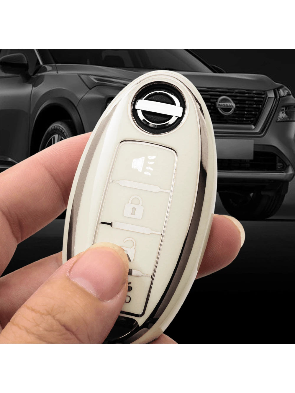 Soft TPU Key Fob Cover Keychain Protector For Nissan 4-Button Key Fob, Compatible With Nissan Altima Sentra Maxima Rogue Armada Pathfinder Infiniti Smart Remote, Gift, Gold, Black, Silver