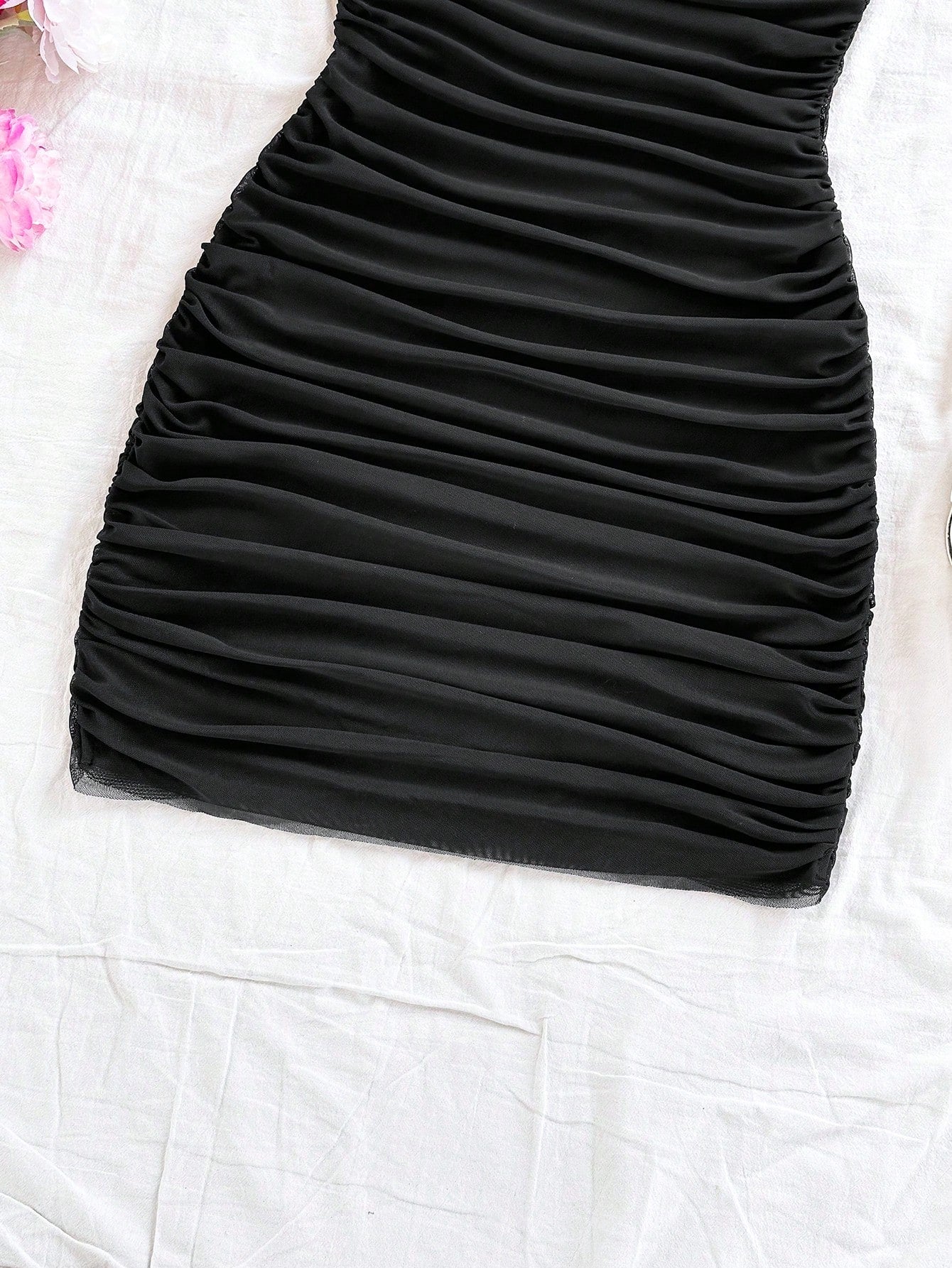 Soleia Black Vacation Knit Mesh Off Shoulder Bodycon Dress For Women No Chest Padding
