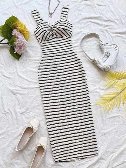 Soleia Dresses For Women Casual Stripes Fall Outfits Women's Striped Sleeveless Mid-Length Dress Striped Dress Summer Dress No Chest Padding