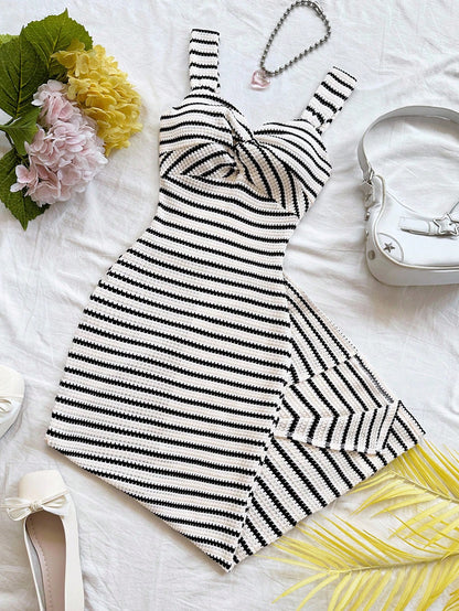 Soleia Dresses For Women Casual Stripes Fall Outfits Women's Striped Sleeveless Mid-Length Dress Striped Dress Summer Dress No Chest Padding