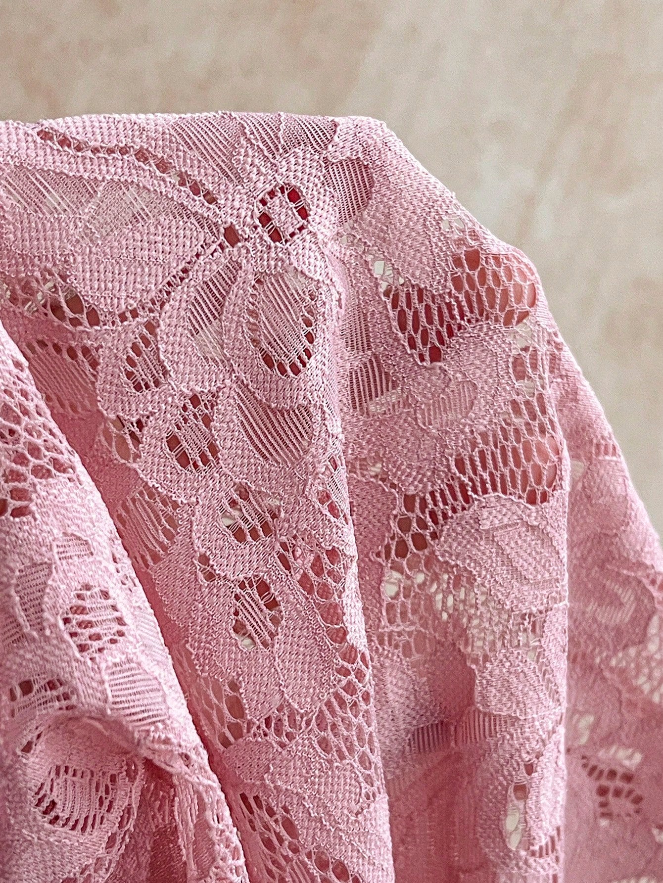 Soleia New Lace Twist Bandeau Vintage Pink Sheer Drawstring Hem Bodycon Mini Dress, Boho Style For Party, Banquet, Vacation, Holiday, Beach, Cruise,Pink