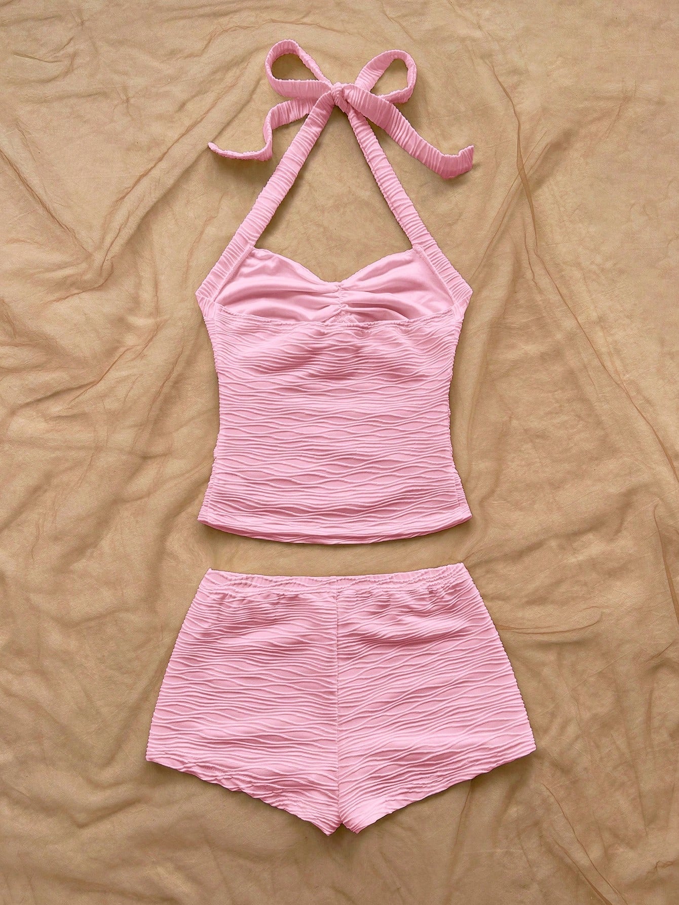 Soleia Women's Backless Halter Top And Shorts 2 Pieces Set, Vacation Outfit No Chest Padding