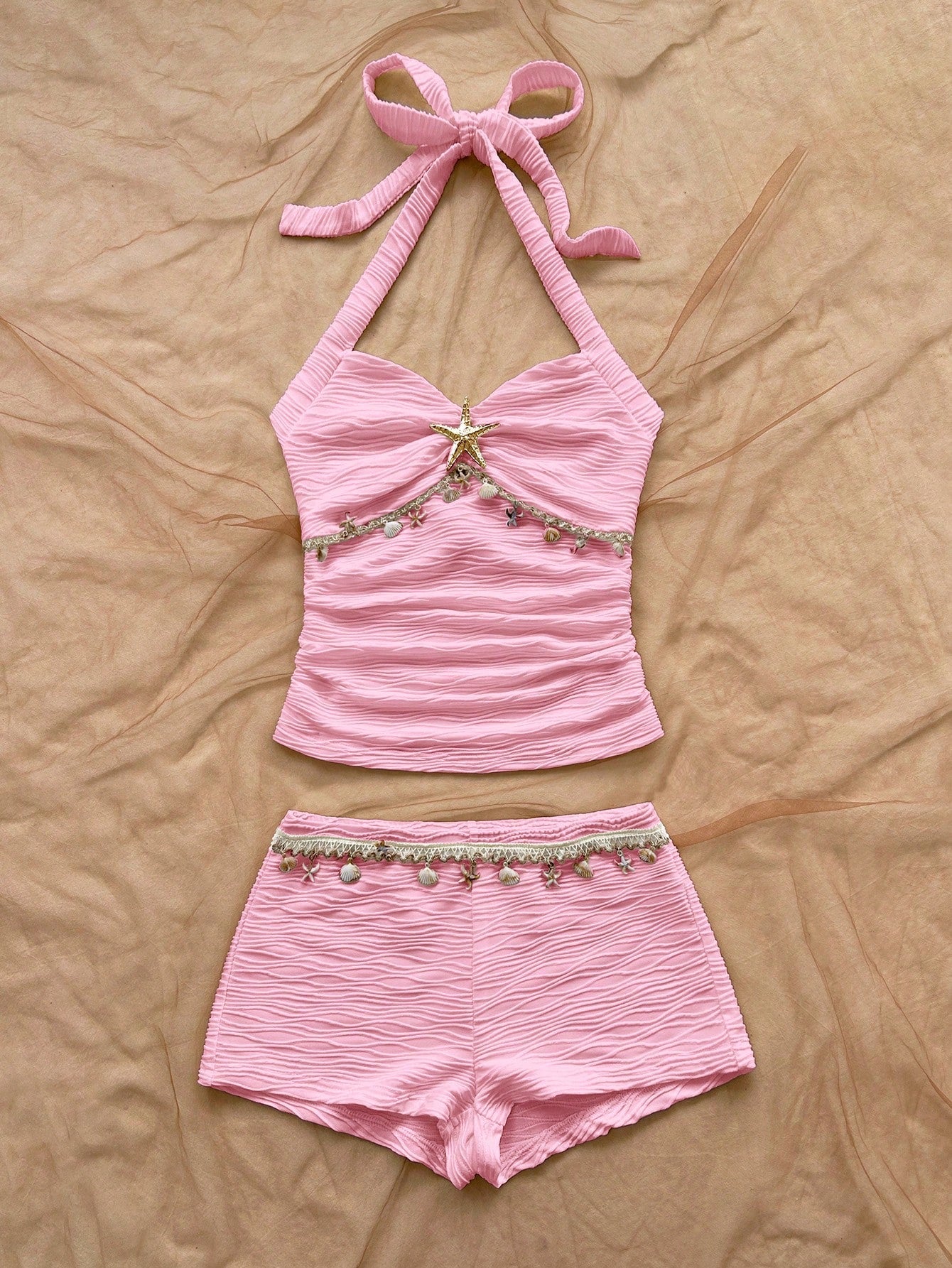 Soleia Women's Backless Halter Top And Shorts 2 Pieces Set, Vacation Outfit No Chest Padding