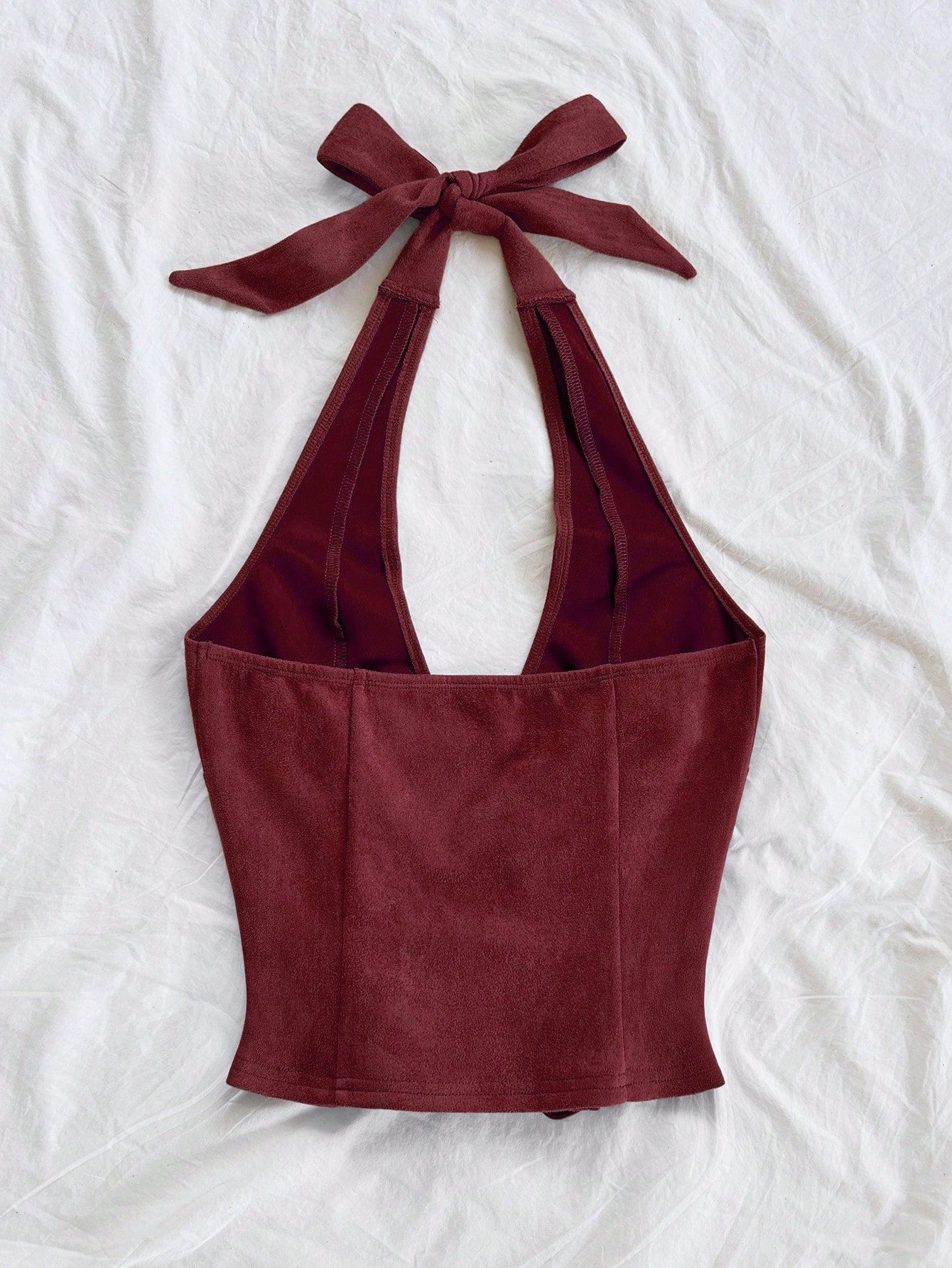 Soleia Women's V-Neck Tie-Up Suede Deconstructed Vest,Burgundy,Summer,Country Western,Concert Bohemian Music Festival Nightclub No Chest Padding Top