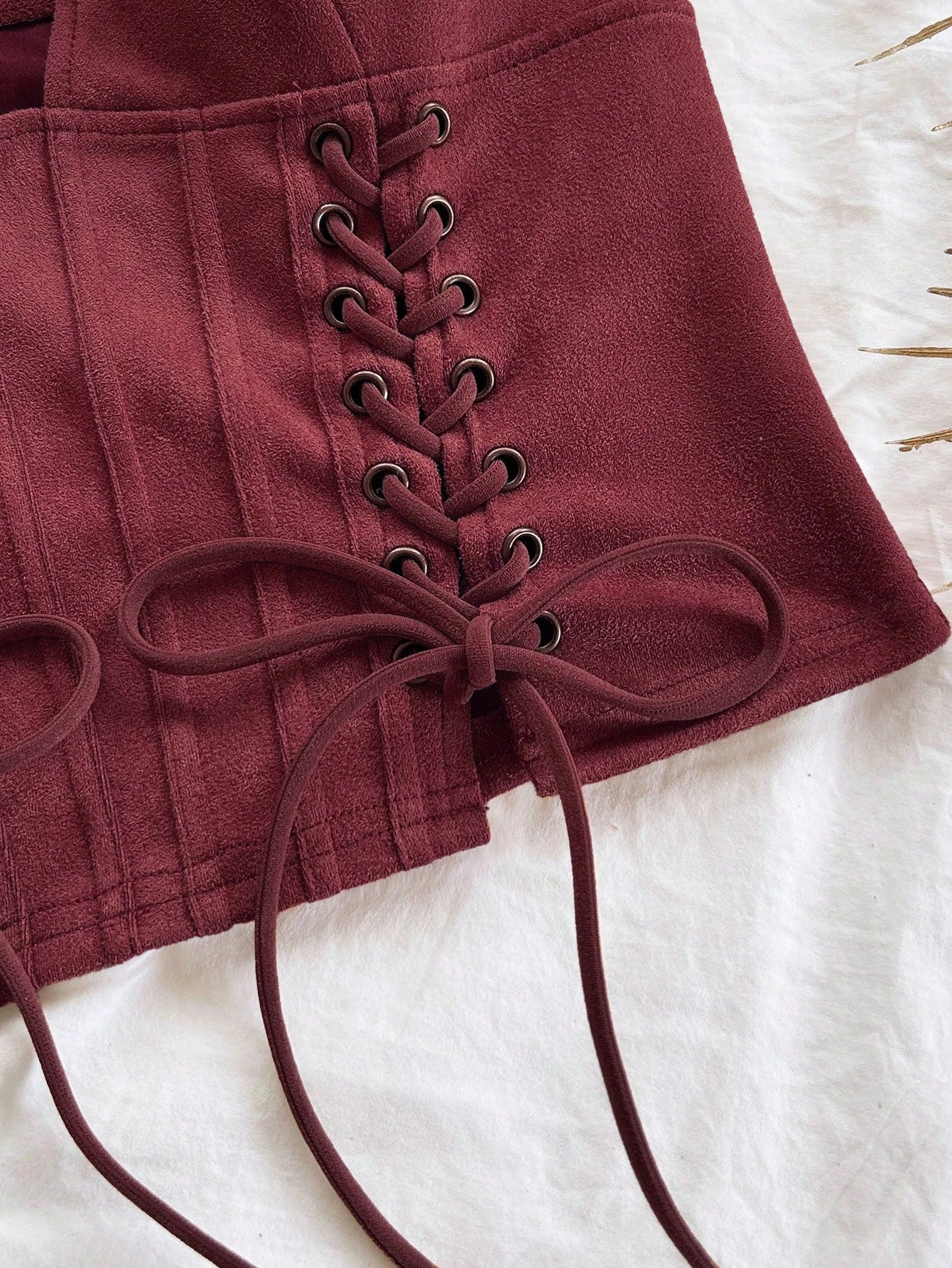 Soleia Women's V-Neck Tie-Up Suede Deconstructed Vest,Burgundy,Summer,Country Western,Concert Bohemian Music Festival Nightclub No Chest Padding Top