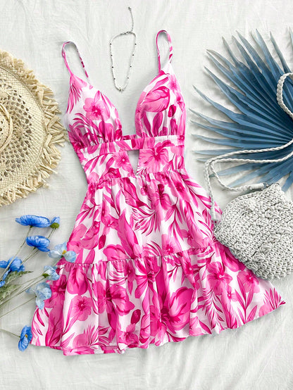 Soleia WYWH Women's Vacation Dress, Fuchsia Bow Decor A-Line Dress With Ruffle Hem, Tube Dress,Summer Dresses For Women No Chest Padding