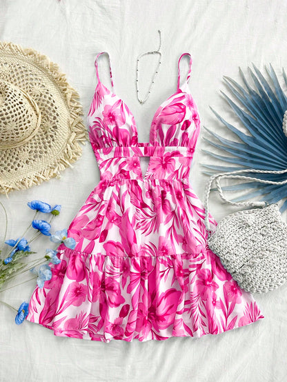 Soleia WYWH Women's Vacation Dress, Fuchsia Bow Decor A-Line Dress With Ruffle Hem, Tube Dress,Summer Dresses For Women No Chest Padding