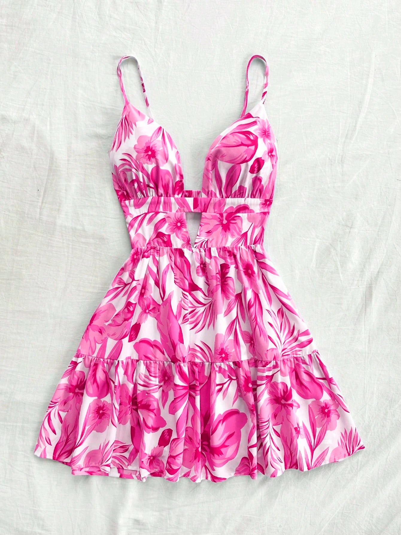 Soleia WYWH Women's Vacation Dress, Fuchsia Bow Decor A-Line Dress With Ruffle Hem, Tube Dress,Summer Dresses For Women No Chest Padding