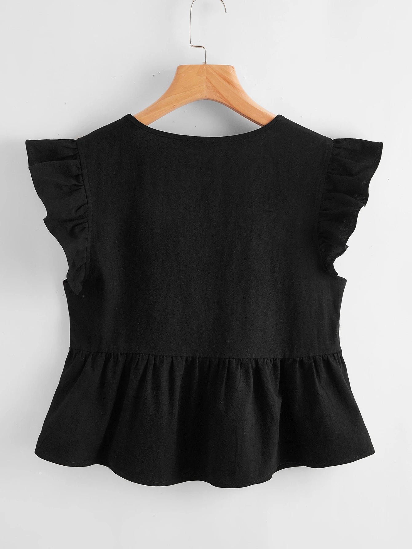 Soleia WYWH Women Vacation Peplum Butterfly Sleeve Ruffle Hem Black Top