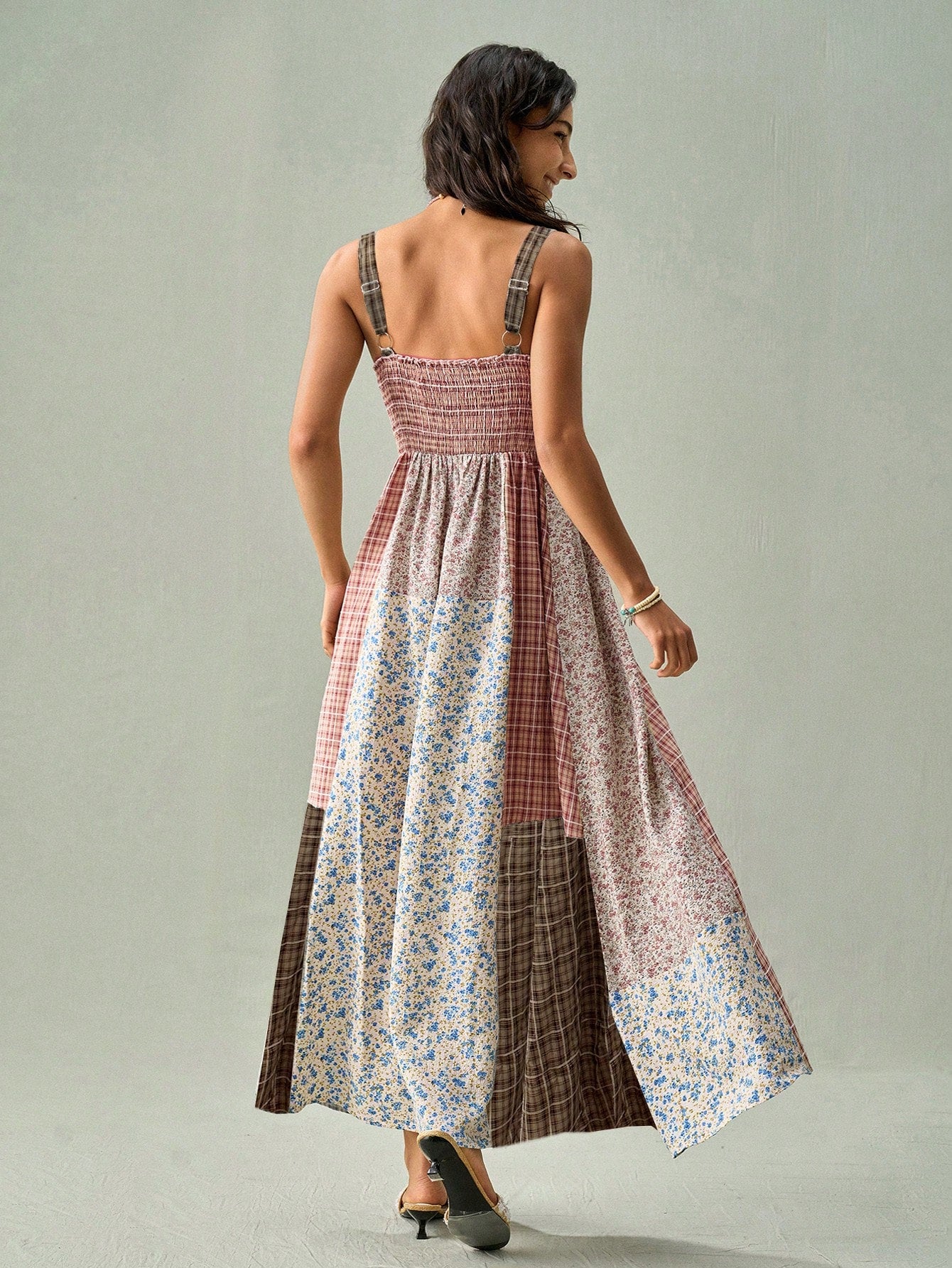 SoleilVie Women's Bohemian Boho Print Spaghetti Strap Dress Vacation Dusty Blue Summer