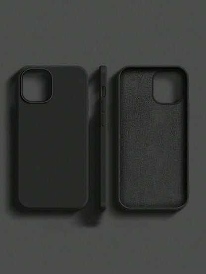 Solid Color Black Silicone 2.0mm Thick Liquid Silicone Phone Case, Compatible With Apple 16, 15, 14, 13, 12, 11 Pro Max And Galaxy S24 Ultra, S23, S22, S25 Series, Full Body Protective Cover Spring Gi