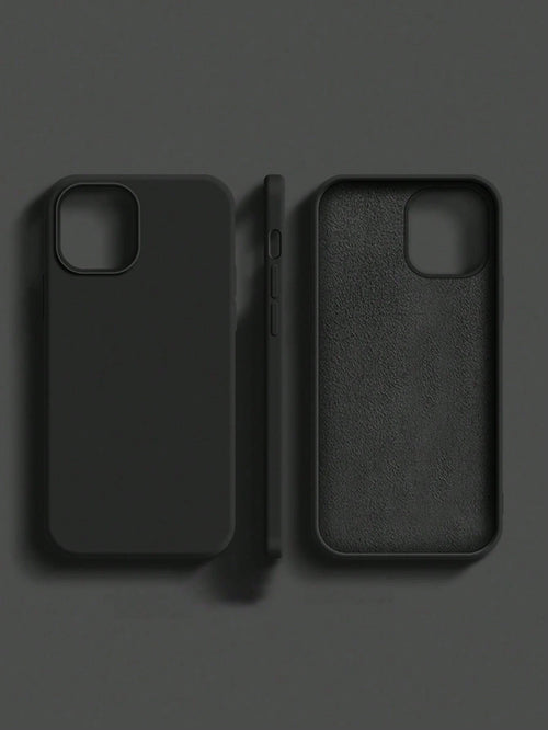 Solid Color Black Silicone 2.0mm Thick Liquid Silicone Phone Case, Compatible With Apple 16, 15, 14, 13, 12, 11 Pro Max And Galaxy S24 Ultra, S23, S22, S25 Series, Full Body Protective Cover Spring Gi