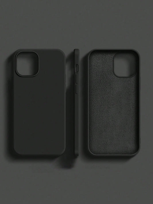 Solid Color Black Silicone 2.0mm Thick Liquid Silicone Phone Case, Compatible With Apple 16, 15, 14, 13, 12, 11 Pro Max And Galaxy S24 Ultra, S23, S22, S25 Series, Full Body Protective Cover Spring Gi