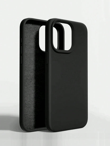 Solid Color Black Silicone 2.0mm Thick Liquid Silicone Phone Case, Compatible With Apple 16, 15, 14, 13, 12, 11 Pro Max And Galaxy S24 Ultra, S23, S22, S25 Series, Full Body Protective Cover Spring Gi