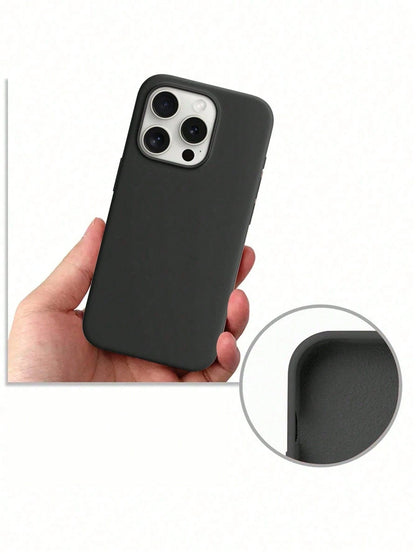 Solid Color Black Silicone 2.0mm Thick Liquid Silicone Phone Case, Compatible With Apple 16, 15, 14, 13, 12, 11 Pro Max And Galaxy S24 Ultra, S23, S22, S25 Series, Full Body Protective Cover Spring Gi