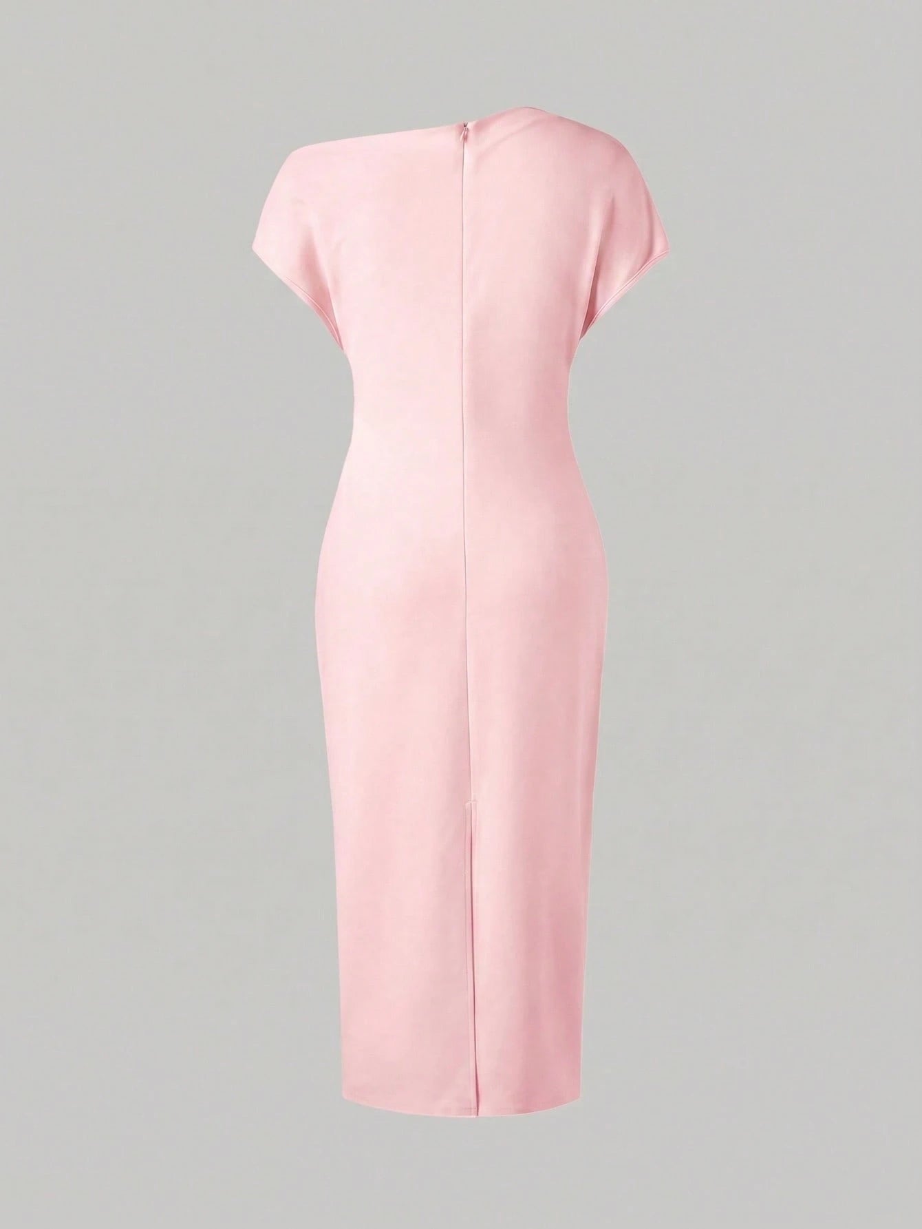 Solid Color Casual Knit Fabric Slit Hem Daily Birthday Party Date Minimalist Elegant Asymmetric Neck Dress Pink Summer