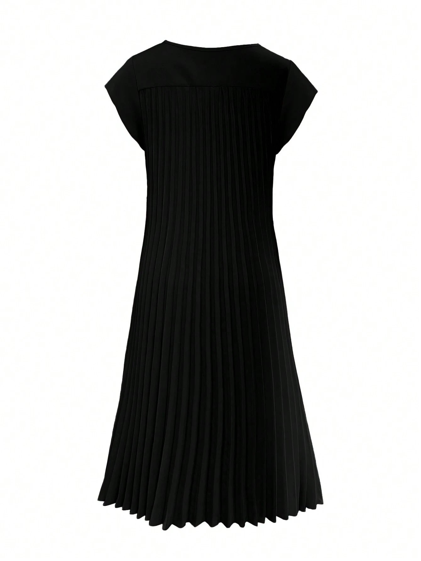 Solid Pleated Hem Longline Dress For Summer Black Elegant