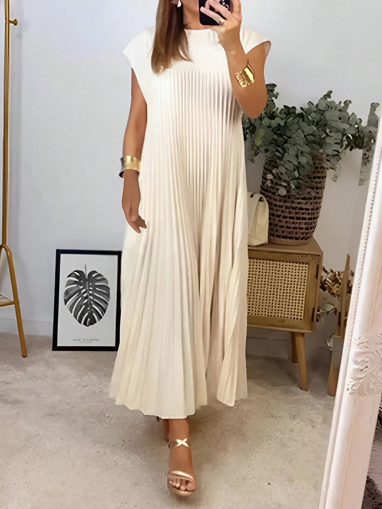 Solid Pleated Hem Longline Dress For Summer Black Elegant