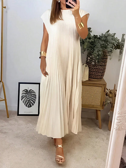 Solid Pleated Hem Longline Dress For Summer Black Elegant