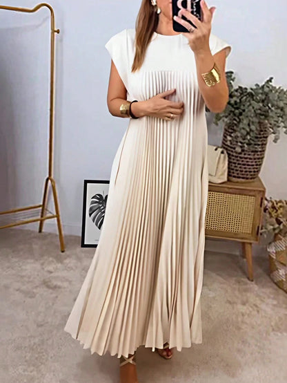 Solid Pleated Hem Longline Dress For Summer Black Elegant