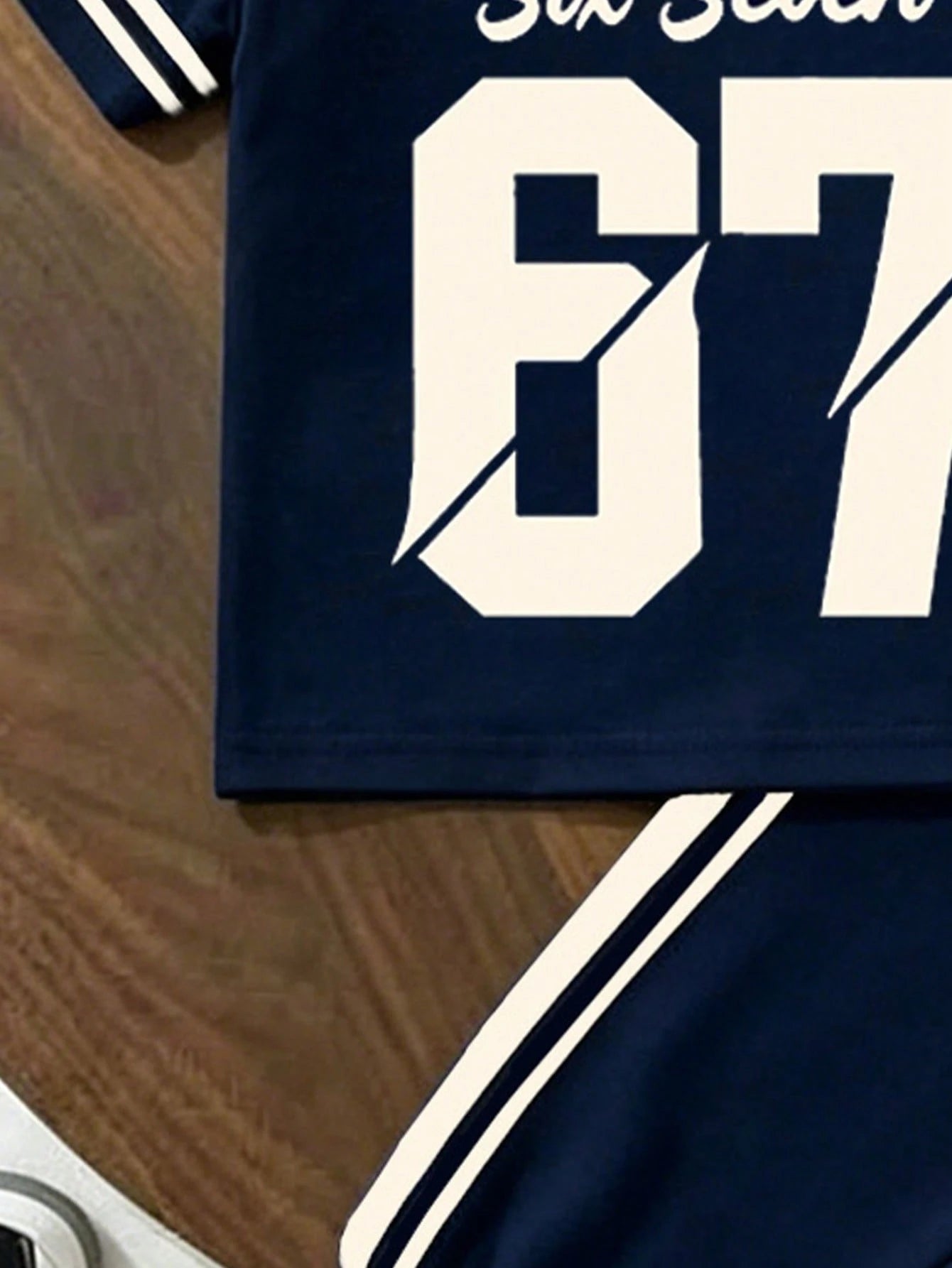Souflis Souflis 2pcs/Set Baby Boys Navy Blue Outfit,Summer Street Life Casual Graphic Street Fashion City Break Number 67 Letter Print T-Shirt&Elastic Cuff Pants