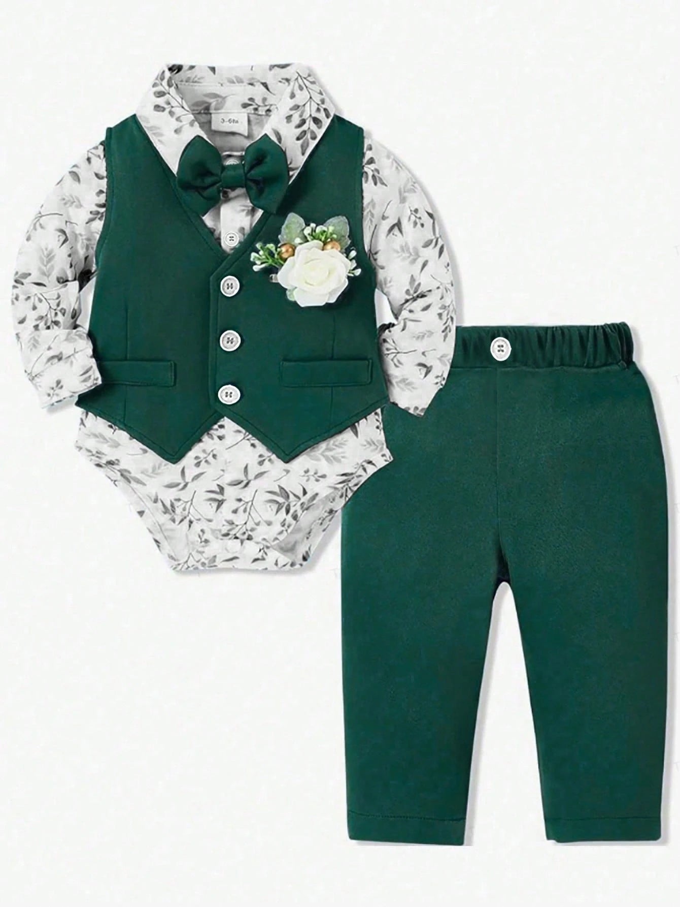 Souflis Souflis 3pcs Baby Boy Gentleman Suit, Long Sleeve Vest Jacket Set, Autumn Winter