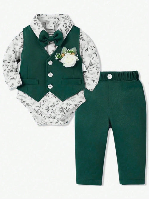 Souflis Souflis 3pcs Baby Boy Gentleman Suit, Long Sleeve Vest Jacket Set, Autumn Winter