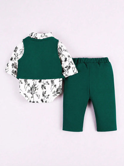 Souflis Souflis 3pcs Baby Boy Gentleman Suit, Long Sleeve Vest Jacket Set, Autumn Winter