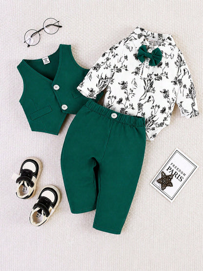 Souflis Souflis 3pcs Baby Boy Gentleman Suit, Long Sleeve Vest Jacket Set, Autumn Winter