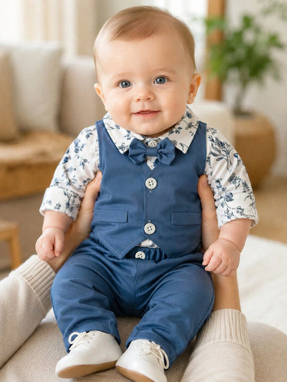Souflis Souflis 3pcs Baby Boy Gentleman Suit, Long Sleeve Vest Jacket Set, Autumn Winter