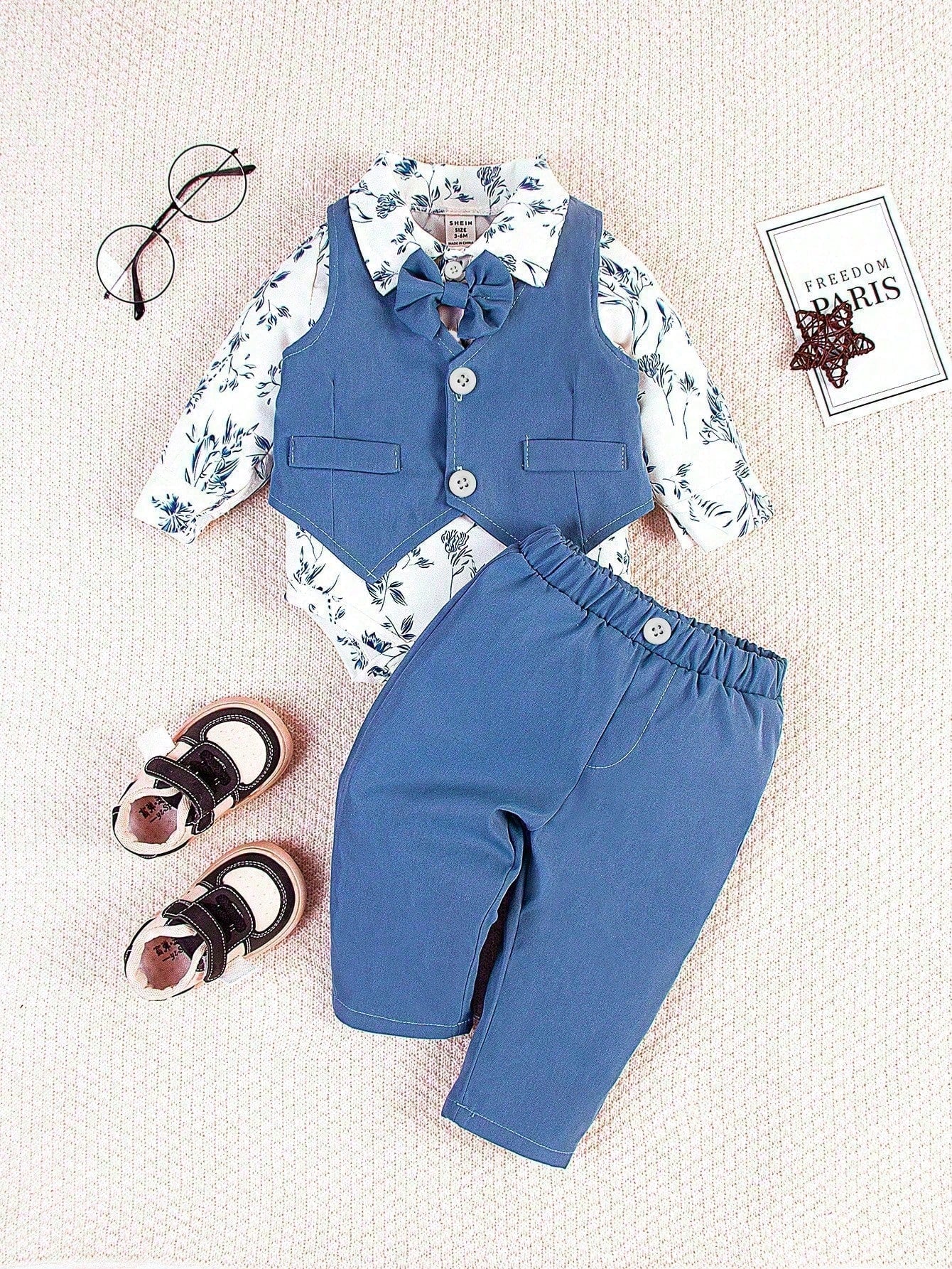 Souflis Souflis 3pcs Baby Boy Gentleman Suit, Long Sleeve Vest Jacket Set, Autumn Winter