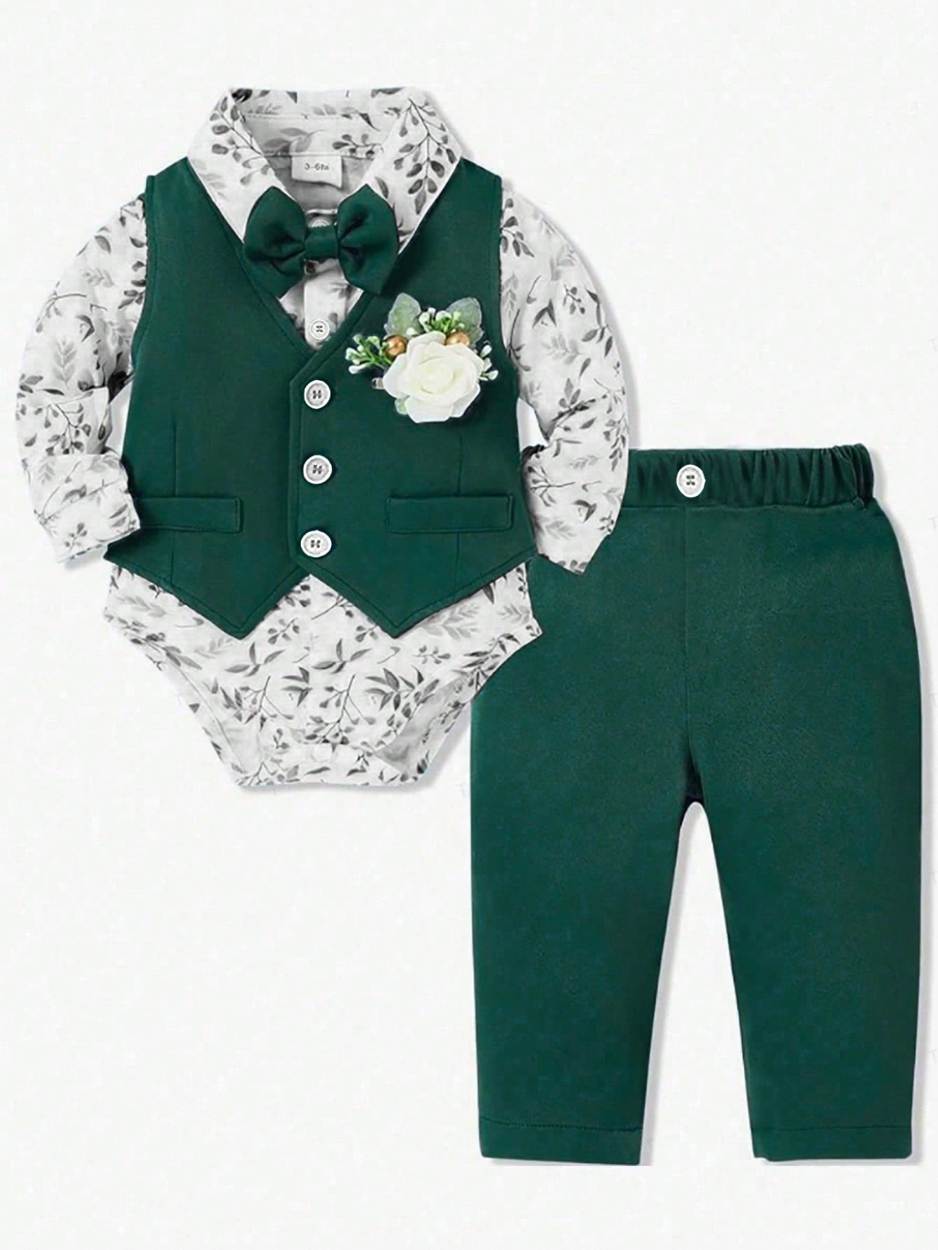 Souflis Souflis 3pcs Baby Boy Gentleman Suit, Long Sleeve Vest Jacket Set, Autumn Winter