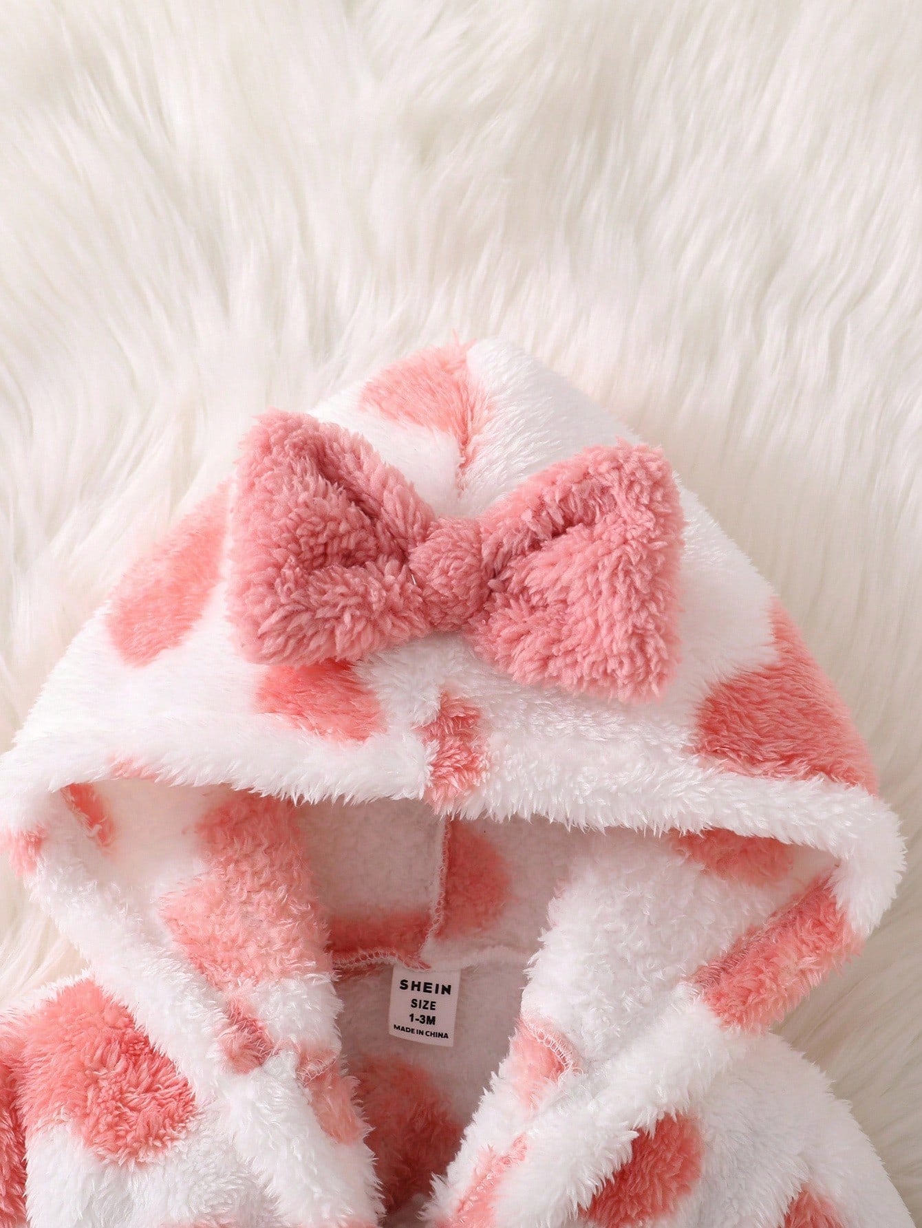 Souflis Souflis Long Sleeve Full Length Baby Girl Pink Plush Hooded Cute Pajamas With Geometric Pattern For Warm Winter Sleep