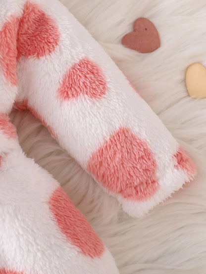 Souflis Souflis Long Sleeve Full Length Baby Girl Pink Plush Hooded Cute Pajamas With Geometric Pattern For Warm Winter Sleep
