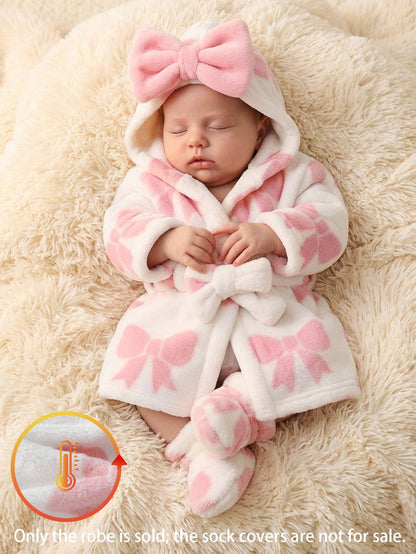 Souflis Souflis Long Sleeve Full Length Baby Girl Pink Plush Hooded Cute Pajamas With Geometric Pattern For Warm Winter Sleep