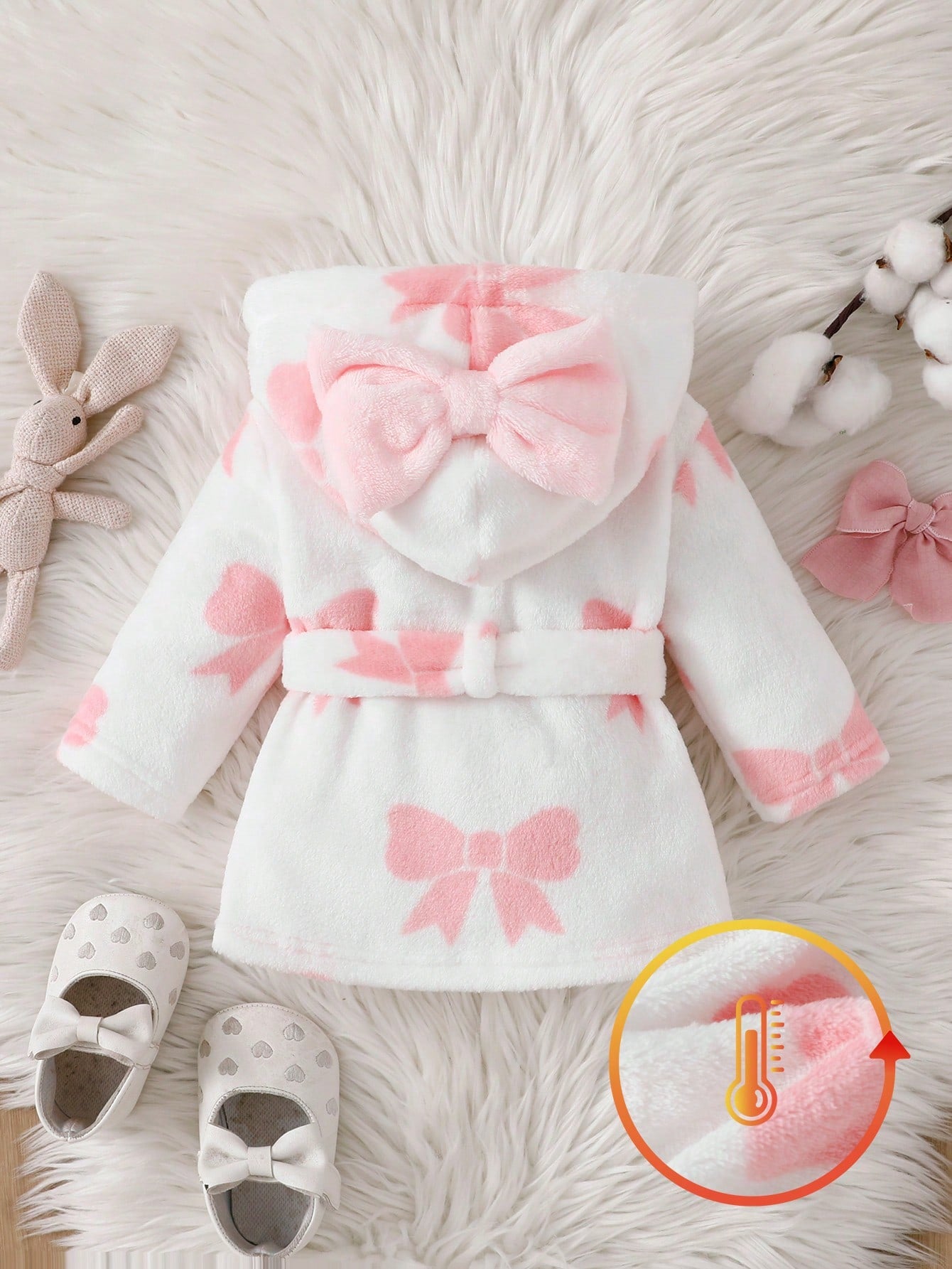 Souflis Souflis Long Sleeve Full Length Baby Girl Pink Plush Hooded Cute Pajamas With Geometric Pattern For Warm Winter Sleep