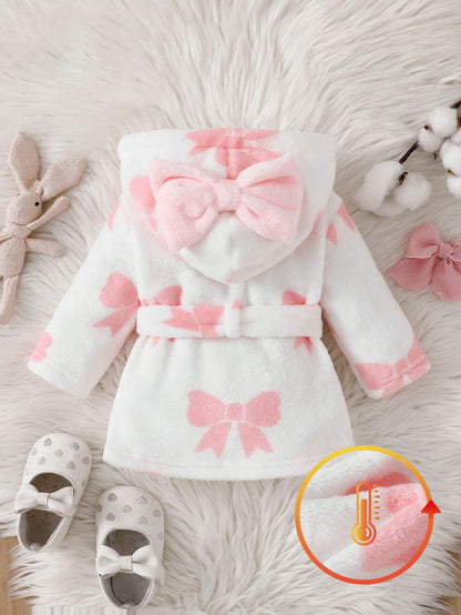Souflis Souflis Long Sleeve Full Length Baby Girl Pink Plush Hooded Cute Pajamas With Geometric Pattern For Warm Winter Sleep
